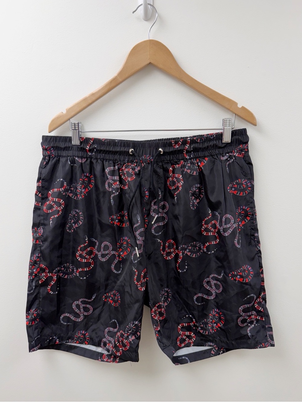 Black Swim Shorts with Red & White Snake Print men's Sz 56 US Sz M